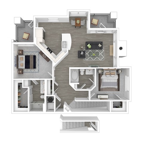 Floor plan for 2 beds, 2 baths, 1278 sqft